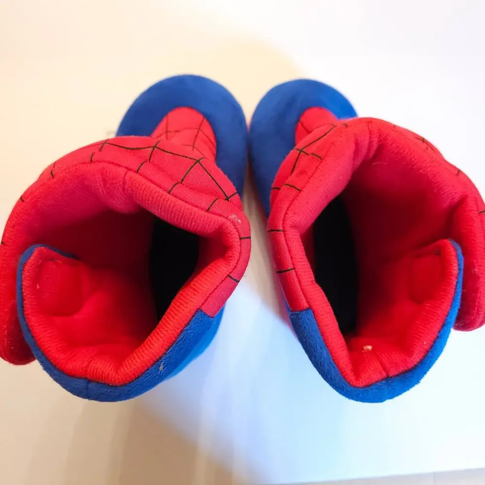 Marvel Spider-Man Boys Slipper Boots Size 9/10 3D Plush Velcro Red Blue
